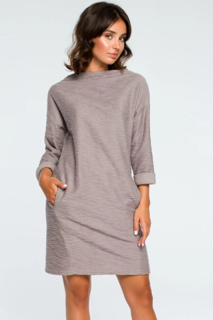Ciepła dzianinowa sukienka z kieszeniami szara bawełniana