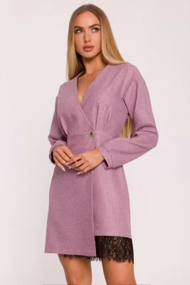 Elegancka sukienka tweedowa trapezowa kopertowa różowa