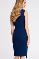 Elegancka sukienka ołówkowa midi dopasowana bez rękawów granatowa