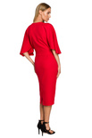 Sukienka elegancka ołówkowa z szerokimi rękawami czerwona z pelerynką