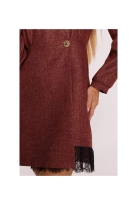 Elegancka sukienka tweedowa trapezowa kopertowa bordowa