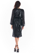 Sukienka cekinowa z dekoltem V i gumą w pasie asymetryczna czarna