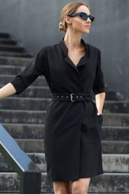 Sukienka marynarka żakietowa z paskiem dekolt V czarna