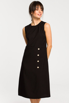 Lniana sukienka trapezowa na lato bez rękawów czarna z guzikami