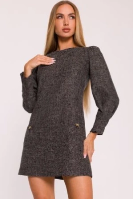 Elegancka sukienka tweedowa trapezowa mini czarna