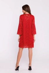 Wieczorowa sukienka koronkowa trapezowa w kolorze czerwonym