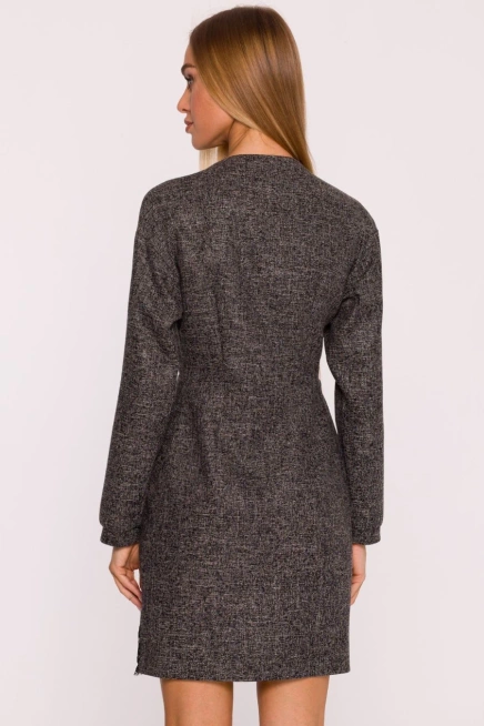 Elegancka sukienka tweedowa trapezowa kopertowa czarna