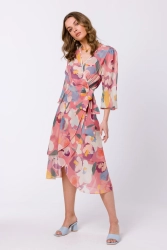 Zwiewna sukienka szyfonowa kopertowa z wiązaniem pastelowa