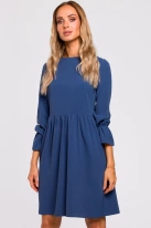 Sukienka oversize elegancka rozkloszowana z falbaną niebieska