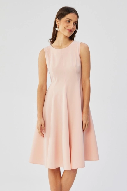 Elegancka rozkloszowana sukienka koktajlowa pudrowy róż