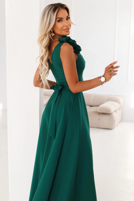 Długa suknia wieczorowa i na wesele rozkloszowana zielona