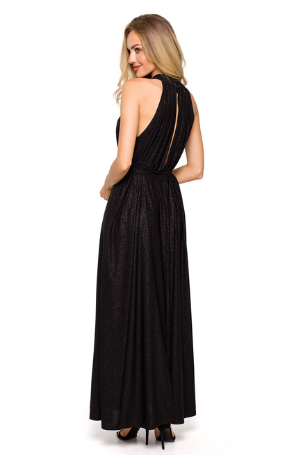 Zjawiskowa długa suknia wieczorowa błyszcząca z dekoltem halter czarna