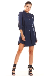 Sukienka koszulowa szmizjerka z paskiem granatowa