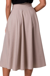 Rozkloszowana spódnica z wysokim stanem i kieszeniami beżowa