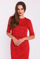 Elegancka ołówkowa dwuczęściowa sukienka koronkowa czerwona