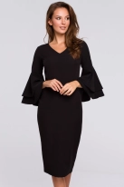 Sukienka elegancka wieczorowa midi z bufiastymi rękawami czarna