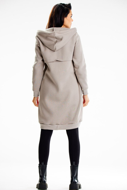 Długa bluza damska z kapturem i kieszeniami szary