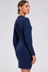 Marszczona sukienka z bufiastymi rękawami granatowa