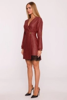 Elegancka sukienka tweedowa trapezowa kopertowa bordowa