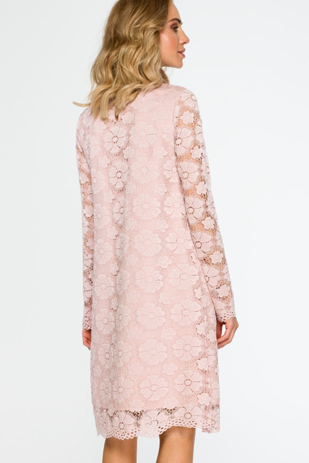 Sukienka na wesele koronkowa trapezowa midi pudrowy róż