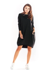 Bawełniana sukienka oversize z długim rękawem czarna
