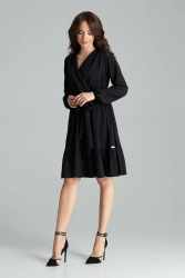 Sukienka boho rozkloszowana kopertowa midi z falbaną czarna