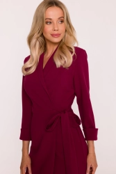 Elegancka sukienka ołówkowa kopertowa z wiązaniem bordowa