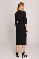 Elegancka sukienka midi z dekoltem V i rozcięciem czarna