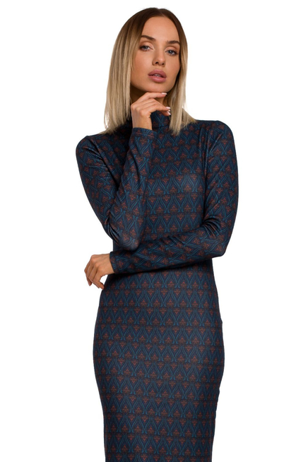 Dzianinowa sukienka midi dopasowana tuba we wzory