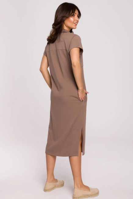 Sukienka koszulowa szmizjerka z kołnierzykiem bawełna brąz