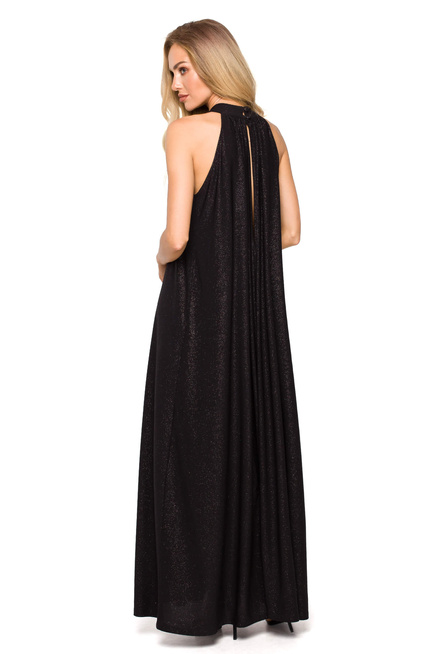 Zjawiskowa długa suknia wieczorowa błyszcząca z dekoltem halter czarna