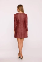 Elegancka sukienka tweedowa trapezowa mini bordowa