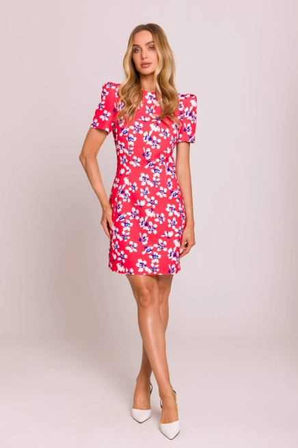 Elegancka sukienka ołówkowa mini w kwiaty czerwona