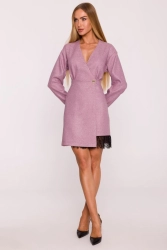 Elegancka sukienka tweedowa trapezowa kopertowa różowa