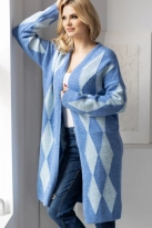 Elegancki sweter kardigan w romby niebieski