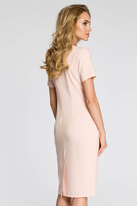 Sukienka elegancka z marszczeniami taliowana pudrowy róż