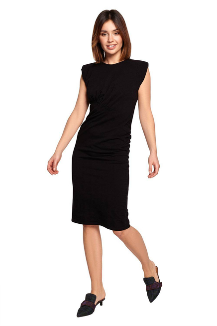 Dopasowana bawełniana sukienka z marszczeniami czarna