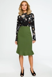 Ołówkowa spódnica na kolano z falbaną elegancka zielona