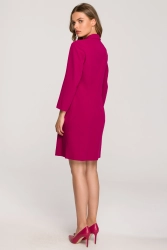 Elegancka żakietowa sukienka marynarka z paskiem - śliwkowa