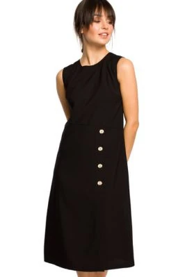 Lniana sukienka trapezowa na lato bez rękawów czarna