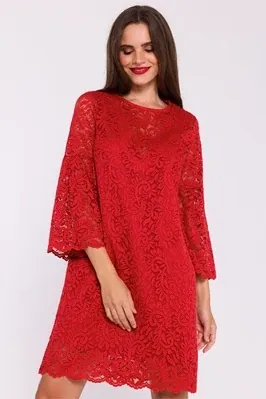Wieczorowa sukienka koronkowa trapezowa w kolorze czerwonym