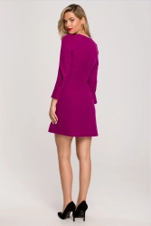 Krótka sukienka trapezowa z bufiastymi rękawami fioletowa