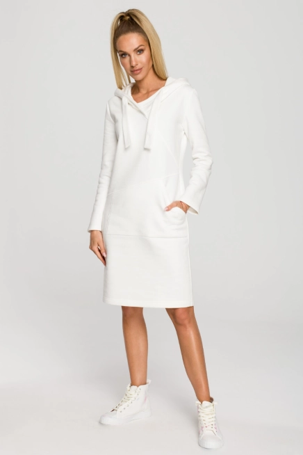 Sukienka jak długa bluza z kapturem ecru bawełna premium