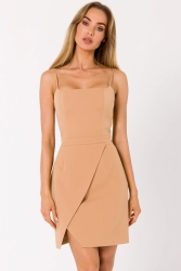 Sukienka koktajlowa ołówkowa mini na ramiączkach beżowa