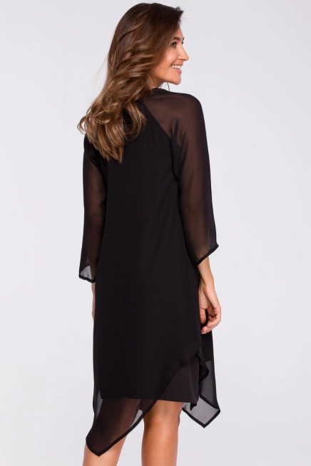Sukienka wieczorowa oversize szyfonowa asymetryczna czarna