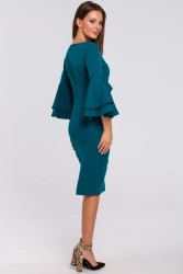 Sukienka na wesele elegancka z bufiastymi rękawami morski