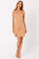 Sukienka koktajlowa ołówkowa mini na ramiączkach beżowa