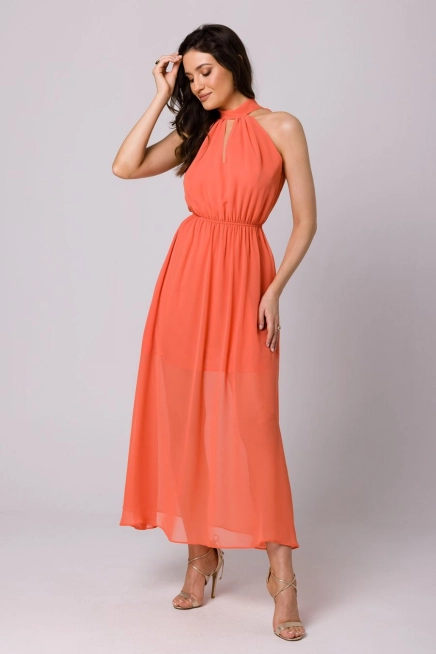 Długa zwiewna sukienka szyfonowa pomarańczowa
