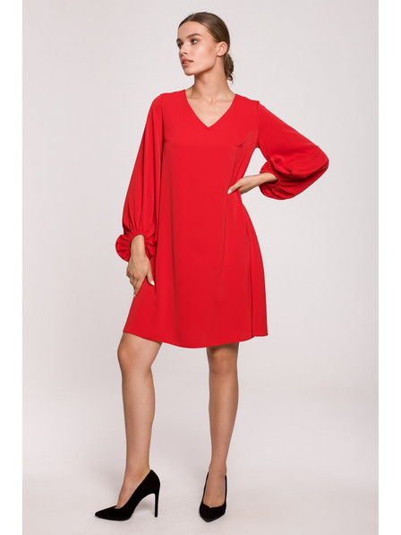 S273 Sukienka z szerokimi rękawami i dekoltem - czerwona