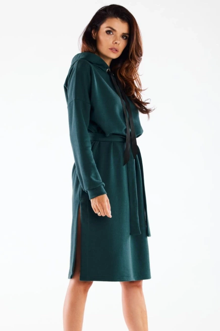 Bluzowa sukienka z kapturem bawełna premium zielona